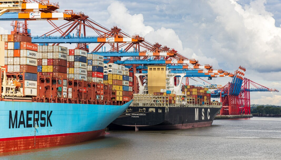 Dos barcos portacontenedores esperan su turno para descargar. Dos barcos portacontenedores esperan su turno para descargar.