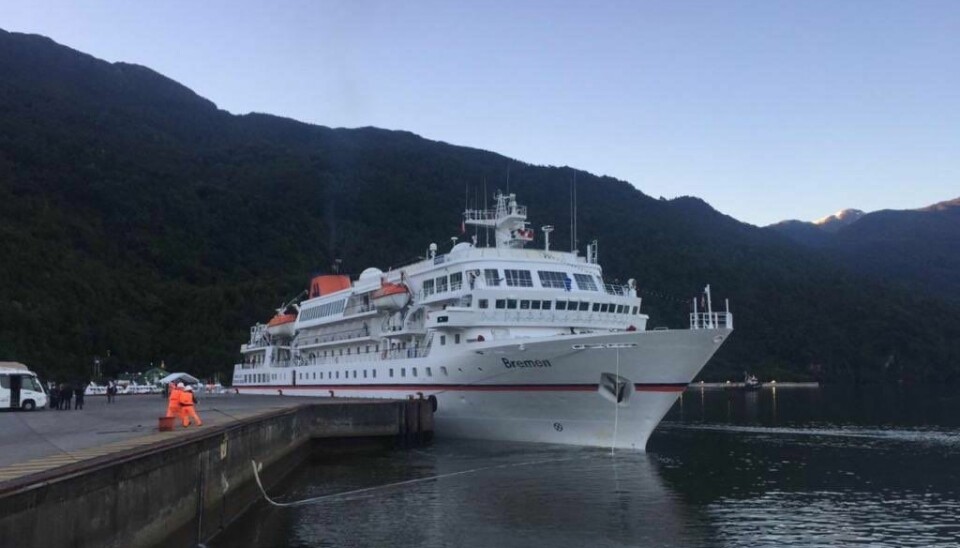 En la imagen el crucero “Bremen”, con capacidad para 155 pasajeros, al arribar el 2019 a Puerto Chacabuco.